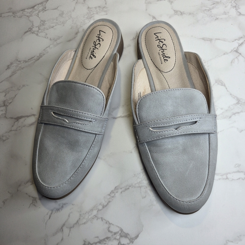 LifeStride Light Gray Slip-On Mule Loafers - Picture 2 of 7